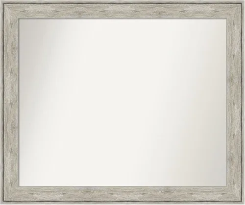 Vista 173 de Amanti Art Espejo de baño plateado para sobre el fregadero, 28 x 37 pulgadas, elegante espejo rectangular de peltre cepillado, marco de madera