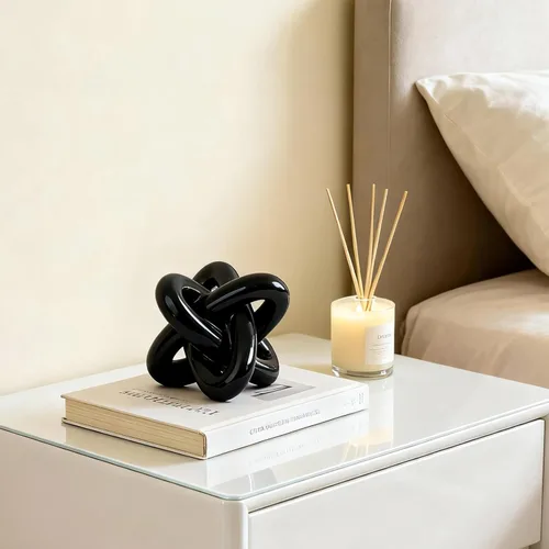 Vista 4 de DOVDOV Escultura de Nudo Negro, Estatua de Nudo Triple, Decoración del Hogar en Negro, Perfecta para Acentuar Mesas de Café de Estilo Rústico