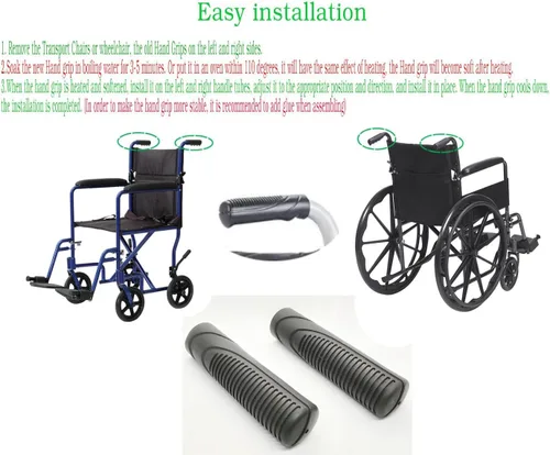 Vista 5 de Empuñaduras para silla de ruedas y silla de transporte. Empuñadura, empuñadura, mango de empuje, ergonómico, (silla de ruedas bariátrica HD)