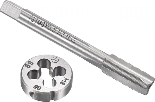 uxcell M8 x 0.020 in Juego de llaves métricas y troqueles, rosca de máquina con troquel de roscado redondo, kit de grifo y troquelado para