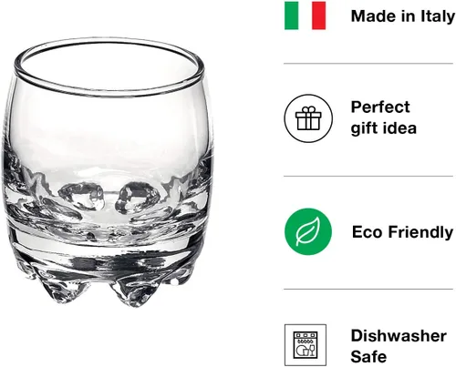 Vista 4 de Bormioli Rocco Galassia - Juego de 6 vasos de chupito para beber con elegante forma curva, funda pesada y pies entrelazados, vasos cortos