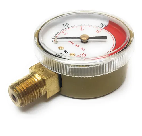 Vista 2 de Harris Calibre de montaje inferior NPT de 2 x 1/4 pulgadas - Caja de acero pintada - 1 cada uno (línea roja de 0-30 PSI)