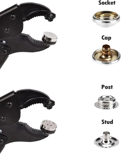 Vista 4 de Kit de cierres a presión de alta resistencia, alicates a presión para broches de metal, kit de herramientas a presión de lona, herramientas a