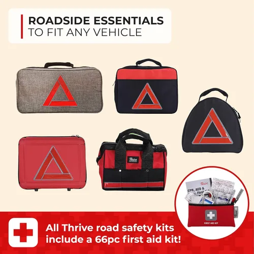 Vista 9 de Thrive Asistencia en carretera Kit de emergencia para automóviles + Kit de primeros auxilios - Bolsa de herramientas resistente - Contiene cables