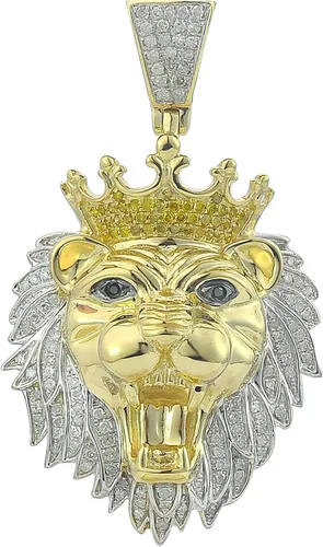 TGDJ Dije redondo de oro amarillo de 10 quilates para hombre, cabeza de león, diamante redondo, 0.57 quilates (claridad I1-I2 color G-H), Metal