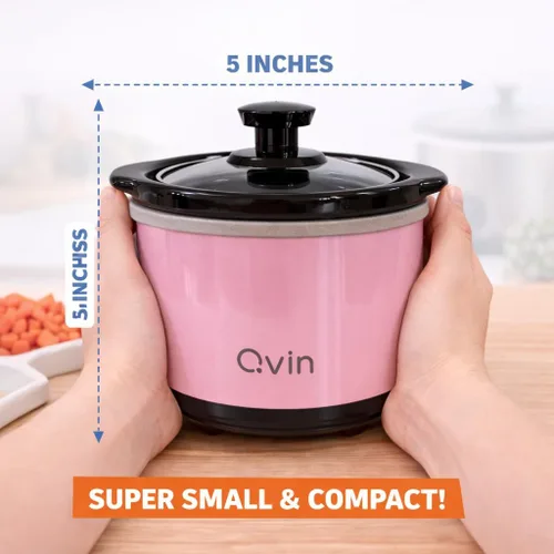 Vista 2 de Mini olla de cocción lenta 0.65qt (20oz) calentador, juego de ollas de fondue, olla de chocolate (acero inoxidable) (rosa)