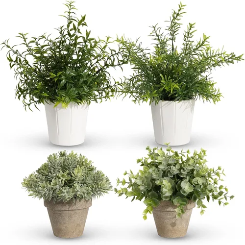 Vista 12 de Paquete de 4 plantas artificiales pequeñas, plantas artificiales de interior para decoración del hogar, pequeñas plantas de imitación