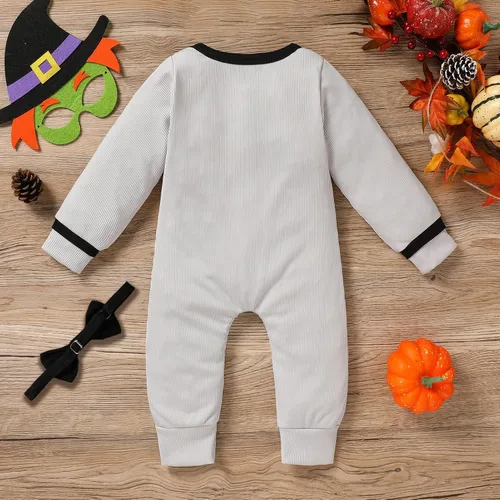 Vista 7 de Sinhoon Traje de Halloween para bebé recién nacido, mameluco de manga larga con patrón de araña, con corbatín