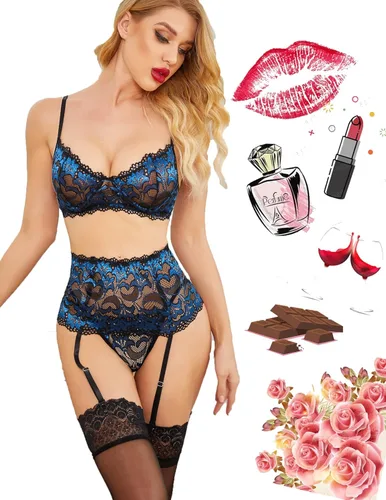 Vista 4 de Avidlove - Conjunto de lencería para mujer de cintura alta lencería con cinturón lencería