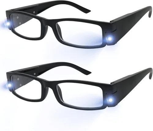 Yogo Vision Reading Glasses with Light Bright LED Lighted Magnifier Nightime Reader Women Men Lighted Eye Glasses 2pk