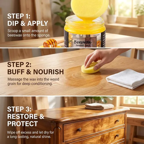 Vista 3 de CARGEN Pulidor de cera de abejas para muebles, cera de abeja para muebles de madera, cera de madera para mesa de comedor, puertas de suelo, sillas