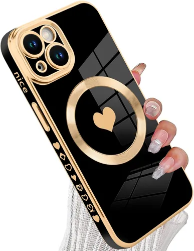 Vista 36 de tharlet Funda Magnética para iPhone 11 [Compatible con Magsafe] Lindo Corazón de Amor de Lujo Chapado Borde Dorado Parachoques con Lente de Cámara