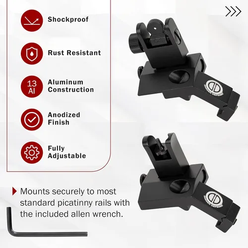Vista 6 de Compañía propiedad de veterinarios de combate- Miras de hierro de respaldo montadas en riel Picatinny BUIS de 45 grados de defensa de daga.