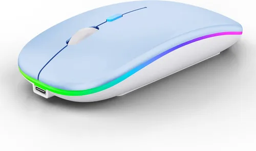 Vista 19 de WREANU Ratón inalámbrico Bluetooth recargable con luces LED, uso silencioso y delgado (BT5.2 y 2.4G USB portátil) modo dual, ratón de computadora