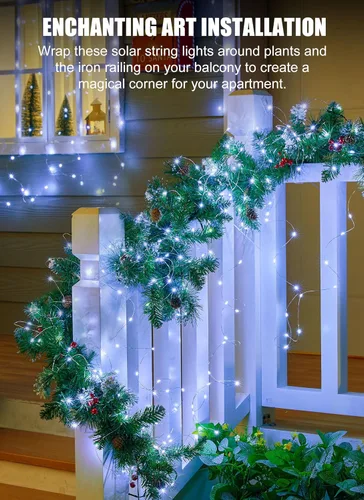 Vista 5 de Minetom Luces de Cadena Solares para Exteriores, 33 Pies 100 LED Luces Solares de Hadas para Exteriores, 8 Modos Luces de Balcón para Árbol Patio