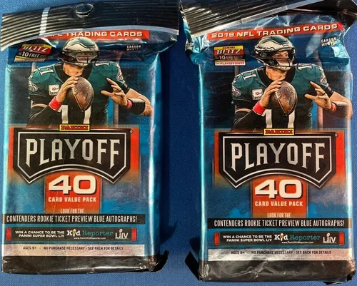 2019 Panini Playoff Football LOT OF TWO (2) Factory Sealed Fat Packs (40 cards per pack), 80 Cards in All. Chase Possible Contenders Rookie Ticket