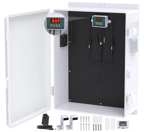 Vista 10 de Caja eléctrica al aire libre, caja de conexiones eléctricas impermeable IP65 carcasa de plástico ABS con ventilador y termostato, placa de montaje