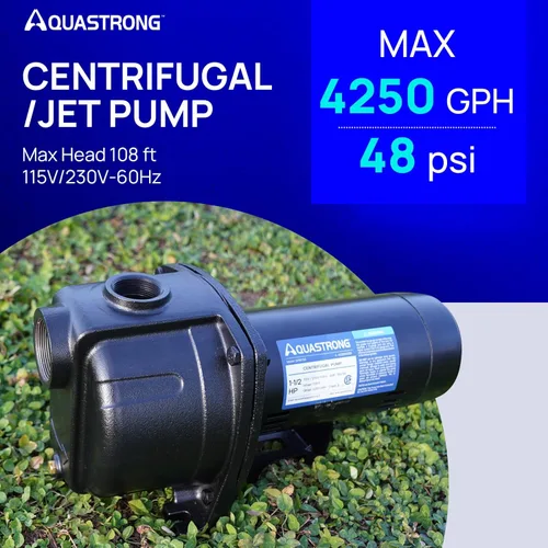 Vista 2 de AQUASTRONG Bomba centrífuga de chorro de pozo poco profundo de 1.5 HP, 4250 GPH, 115/230 V, bomba de refuerzo de hierro fundido duradera
