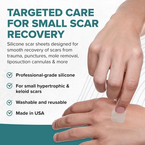 Vista 2 de Epi-Derm Epi-Tabs - 1.25 x 1.25 pulgadas - (30) (cuadrados transparentes) Hojas de silicona para cicatrices de Biodermis