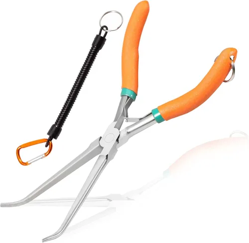 Vista 12 de Alicates de punta de aguja de largo alcance de 7 pulgadas, alicates finos de punta de aguja extra largos con cordón de mandíbula dentada, doble