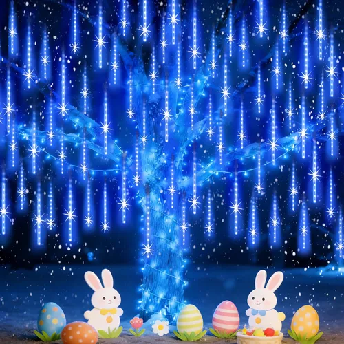 Vista 9 de EAGWELL Luces de Lluvia de Meteoros de Navidad, 20 en 20 Tubos Luces de Lluvia en Cascada con Cambio Automático con 12 Modos, Decoración Navideña