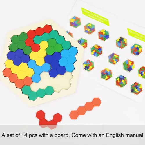 Vista 3 de Paquete de 2 rompecabezas de bloques rusos de madera + rompecabezas hexagonales para niños y adultos, rompecabezas de bloques de madera inteligencia
