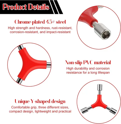 Vista 3 de 4 unids 3 vías llave hexagonal bicicleta herramienta en forma de Y herramientas de reparación de bicicletas llaves externas 4/5/0.236 in tipo Y
