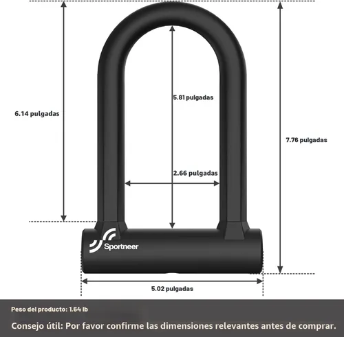 Vista 3 de Sportneer Candado para Bicicleta: Candado en U Resistente Antirrobo para Bicicleta con Cable de Acero de Seguridad de 1,5 m - Candado en U
