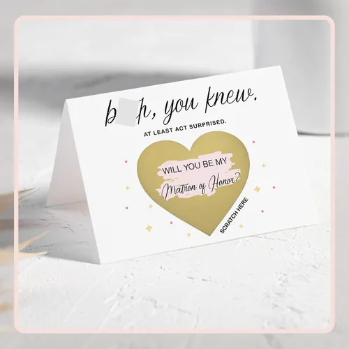 Vista 6 de 10 tarjetas para raspar propuestas de dama de honor, 6 damas de honor, 1 dama de honor, 1 matrona de honor, 2 niñas de flores. Regalos únicos