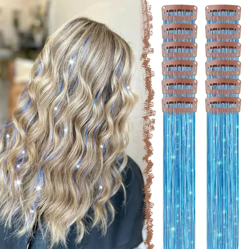 Vista 32 de FESHFEN Extensiones de cabello con clip con estampado de leopardo, 6 unidades, extensiones de cabello sintético largo y liso con clip, extensiones