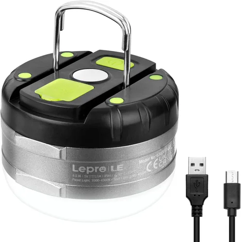LE Farol LED portátil de camping con base magnética 3000 mAh, batería 280LM recargable por USB, luz LED portátil para casa de campaña, de 3 modos