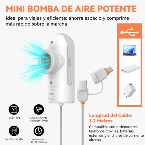 Vista 5 de Travel Vacuum Bags with USB & TYPE C Pump, 9 Pack Carry-On Vacuum Storage Bags for Luggage & Suitcase, Vacuum Luggage Bags, Space Saver for Clothes