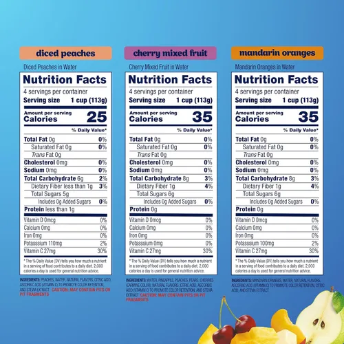 Vista 2 de Dole Duraznos en Cubitos, Naranjas Mandarinas y Frutas Mixtas de Cereza sin Azúcar Añadido Paquete Variado - Bocadillos Dole Fruit Bowls - Tazones