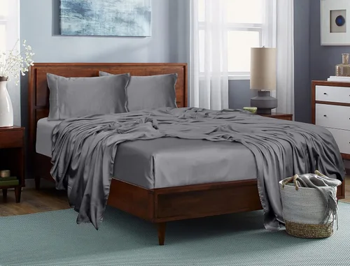 Vista 22 de Linenwalas - Juego de sábanas 100 % eucalipto tipo Tencel o Lyocell prémium, 4 piezas, con esquinas elásticas, suaves, transpirables y refrescantes