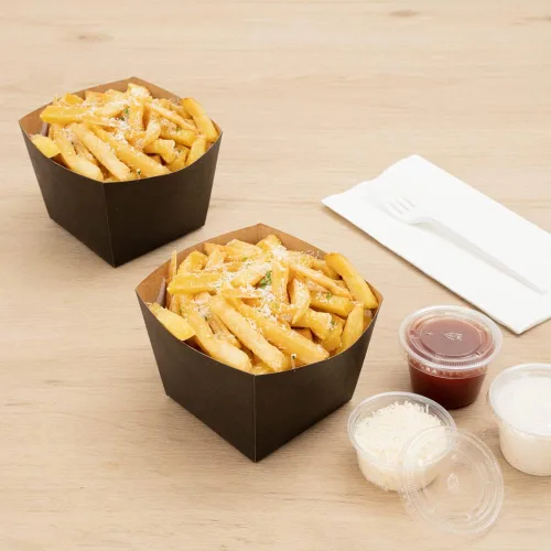 Vista 3 de Restaurantware -Bio Tek - Cajas de aperitivos de 4.3 x 3.2 pulgadas, 200 cajas desechables para papas fritas – Forro de polietileno, apto para frío