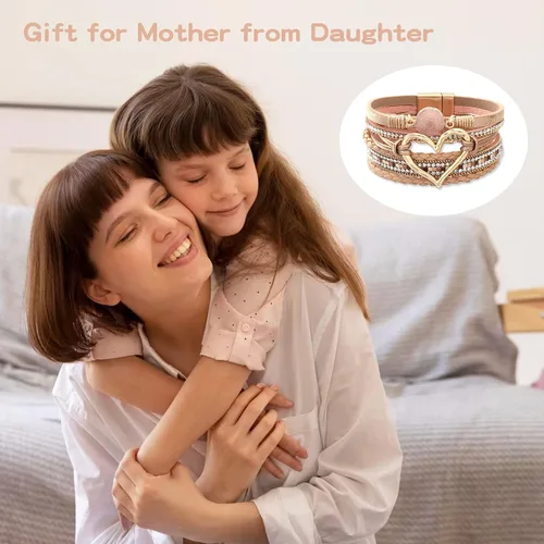 Vista 6 de Long tiantian Pulseras de cuero boho para mujer, lindas pulseras apilables de verano con corazón para mujer, regalos de moda 2024