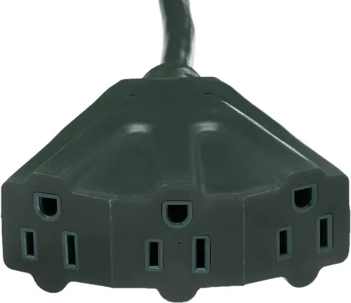 Vista 3 de Amazon Basics Cable de extensión para interiores y exteriores, 25 pies, vinilo de 3 puntas con 3 tomas de corriente, 13 amperios, 1625 vatios, 125