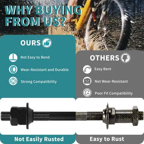 Vista 5 de 1 par de eje de bicicleta, ejes de bicicleta eje trasero eje delantero con 0.807 in, bola de acero de cubo de rueda de 0.984 in, eje hueco