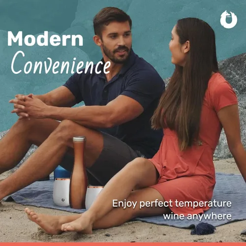 Vista 5 de SNOWFOX Jarra de vino, acero inoxidable aislado y base de silicona antideslizante, nogal oscuro, 25 onzas