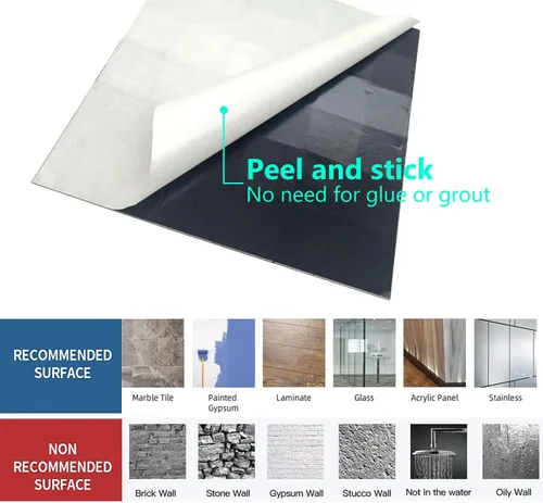 Vista 5 de 10 hojas autoadhesivas de mosaico de aluminio para despegar y pegar, azulejos de metal 3D para pared contra salpicaduras para cocina y baño