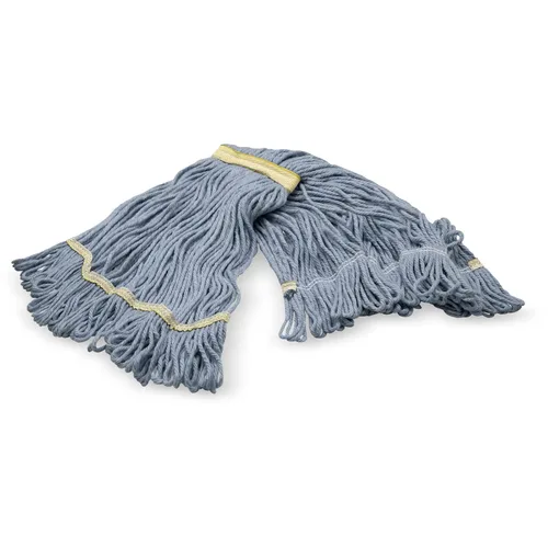 Vista 7 de SPARTA Flo-Pac - Cabezal de trapeador de algodón, extremos de bucle, banda estrecha con banda amarilla de 1 pulgada para limpieza organizada, Azul