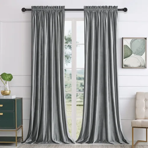 Vista 27 de Cortinas dorado oscuro de 108" para sala de estar, cortinas opacas de terciopelo con bolsillo para barra, para ventana, tratamiento de semi