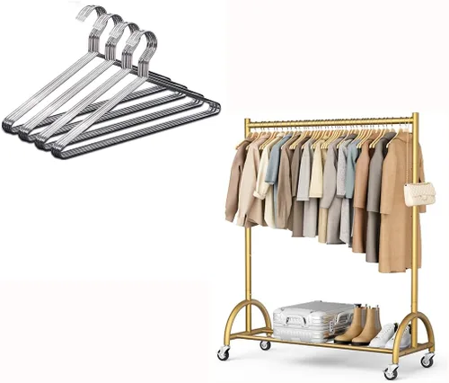 MISSLO Heavy Duty Clothing Rack with Wheels 20 Pack Metal Hangers Heavy Duty
