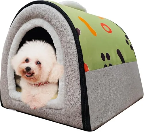 Vista 16 de Cama para Perros, 2 Maneras de Usar, Casa para Mascotas de Interior con Alfombrilla Esponjosa, Funda Extraíble y Lavable, Casa a Prueba