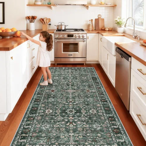 Vista 110 de Alfombra de pasillo lavable de 2 x 3: alfombras antideslizantes con parte trasera de goma, alfombra de cocina suave, alfombra pasillo estilo granja