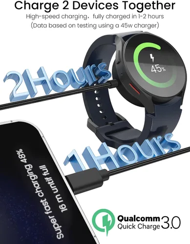 Vista 2 de Sinoacc Cargador 2 en 1 para Samsung Galaxy Watch 7/Ultra/6/6 Classic/5/5 Pro/4/4 Classic/3/Active 2/Active 1/Fe, cable de carga rápida magnético