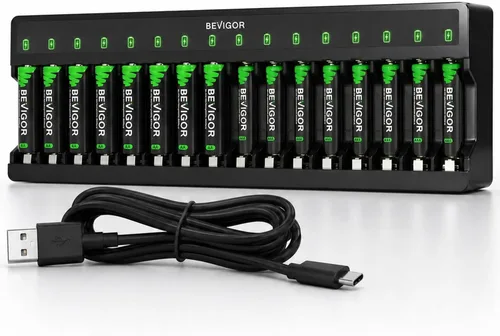 BEVIGOR Baterías recargables AA y AAA con cargador inteligente de 16 bahías, paquete de 8 AA de 2800 mAh y 8 unidades AAA de 1100 mAh de baja