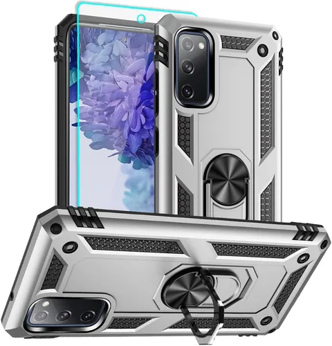 Vista 9 de Aozuoton Funda compatible con Samsung Galaxy S20 FE con protector de pantalla HD, grado militar, prueba de caídas de 16 pies, anillo, a prueba
