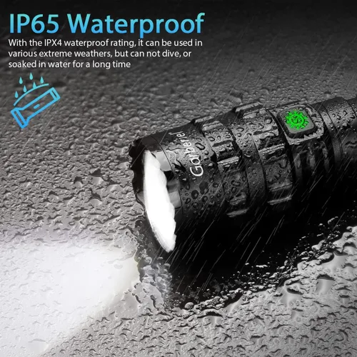 Vista 5 de Garberiel Linterna LED de alta potencia de 5000 lúmenes, súper brillante, potente y recargable por USB, 5 modos, linterna impermeable con función
