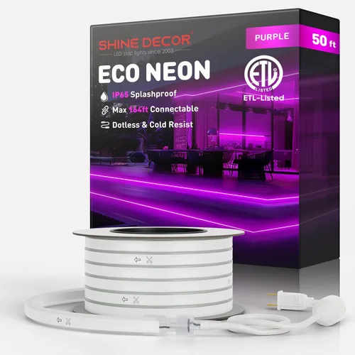 Vista 33 de Shine Decor Tira de luces LED de cuerda AC 120V, tira de neón eco sin puntos de 120LEDs/M, conectable y cortable, ETL IP65 impermeable y resistente